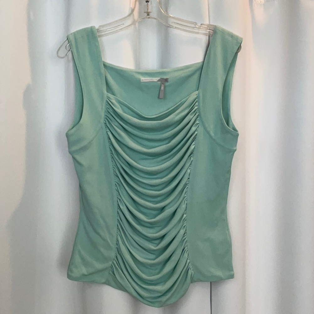 Classiques Entier Silk Aqua Square Neck Ruched Front Tank Top Women Size XL - Picture 8 of 9